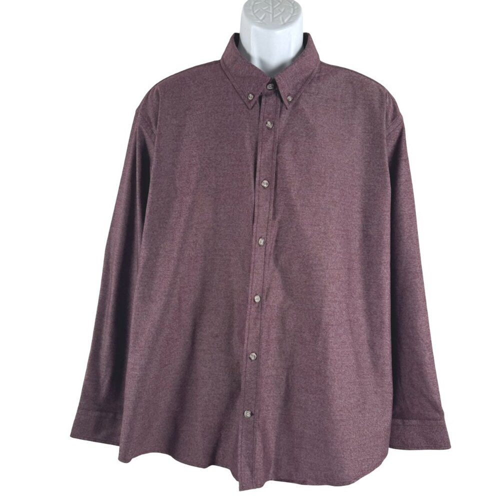 Ash & Erie Button Front Shirt Mens 2XL Burgundy Long Sleeve Cotton TP-3559‎
